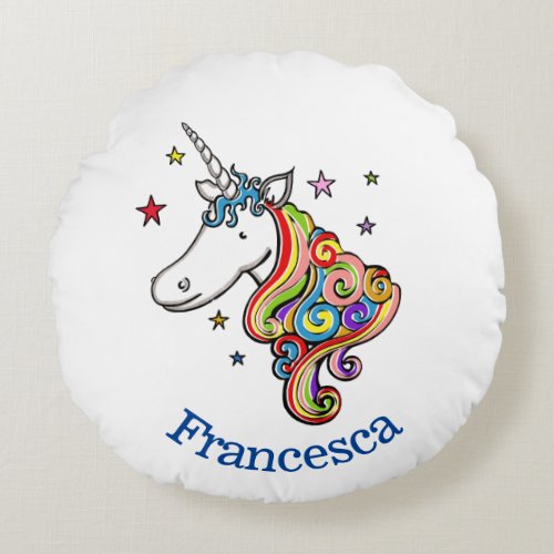 Personalized Rainbow Unicorn Round Cushion