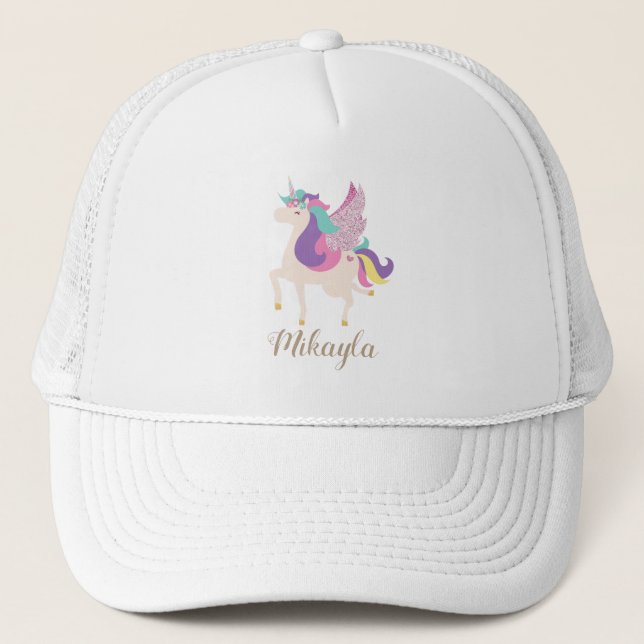 Personalized Rainbow Unicorn Simple Cute Trucker Hat (Front)