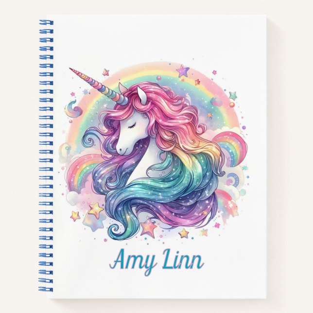 Personalized Rainbow Unicorn Sketch  Notebook (Front)