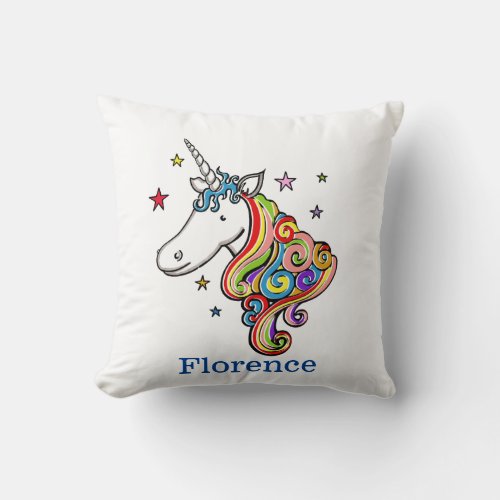 Personalized Rainbow Unicorn Throw Cushion Pillow