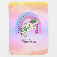 Personalized Rainbow Unicorn Watercolor  Baby Blan Baby Blanket