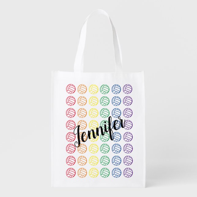 Personalized Rainbow Volleyball  Grocery Bag (Front)