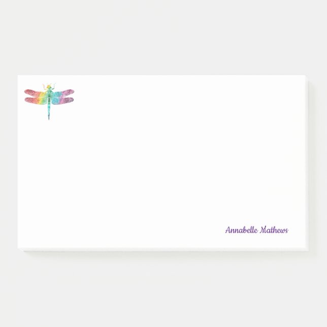 Personalized Rainbow Watercolor Dragonfly Feminine Post-it Notes (Front)