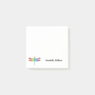 Personalized Rainbow Watercolor Dragonfly Feminine Post-it Notes