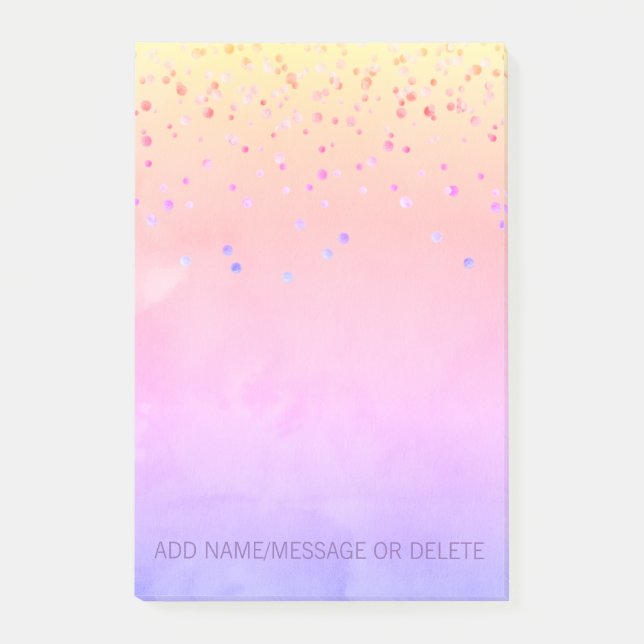 Personalized Rainbow Watercolor Faux Foil Confetti Post-it Notes (Front)