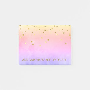 Personalized Rainbow Watercolor Faux Gold Foil Post-it Notes