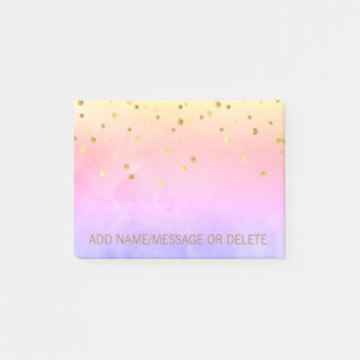 Personalized Rainbow Watercolor Faux Gold Foil Post-it Notes