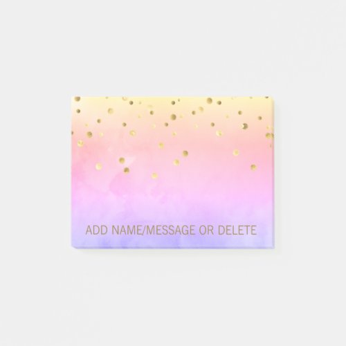 Personalized Rainbow Watercolor Faux Gold Foil Post_it Notes