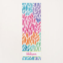 Personalized Rainbow Watercolor Leaves Pattern Yoga Mat
