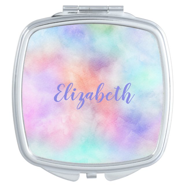 Personalized Rainbow Watercolor Pastel Compact Mirror (Front)