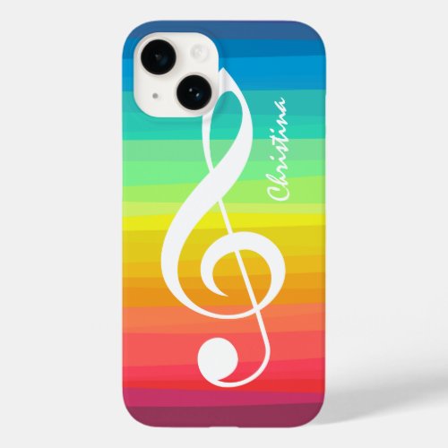 Personalized Rainbow Watercolor Treble Clef Case_Mate iPhone 14 Case