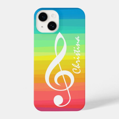 Personalized Rainbow Watercolor Treble Clef iPhone 14 Case
