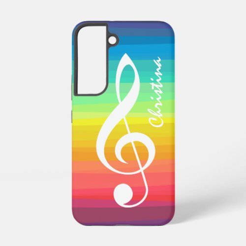 Personalized Rainbow Watercolor Treble Clef Samsung Galaxy S22 Case