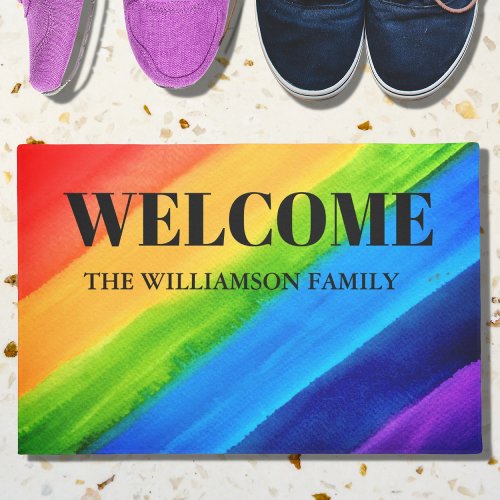 Personalized Rainbow Welcome  Doormat