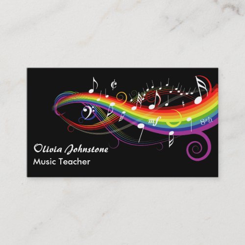 Rainbow White Music Notes Business Cards