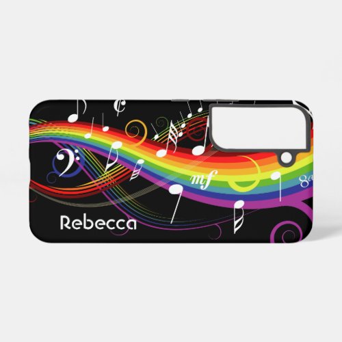 Personalized Rainbow White Music Notes on Black Samsung Galaxy S22 Case