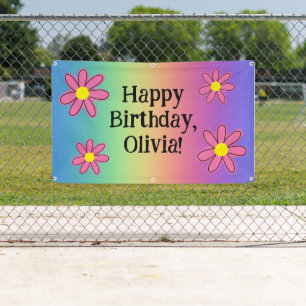 Personalized Rainbow with Flowers Banner