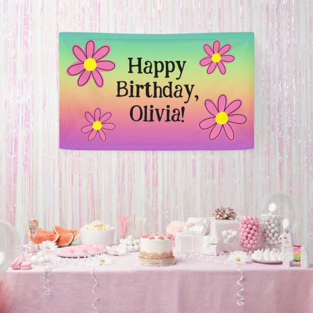 Personalized Rainbow with Flowers Banner (Party)