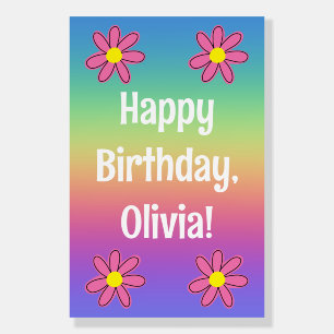 Personalized Rainbow with Flowers Foam Board
