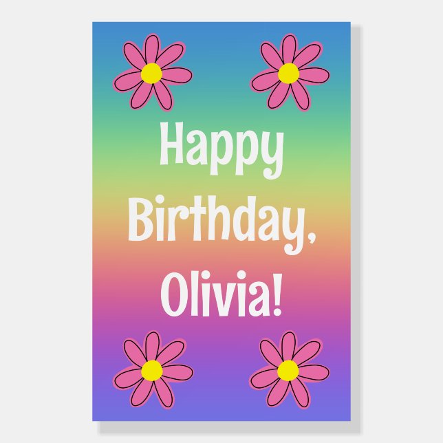 Personalized Rainbow with Flowers Foam Board (Front)