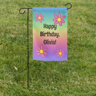 Personalized Rainbow with Flowers Garden Flag