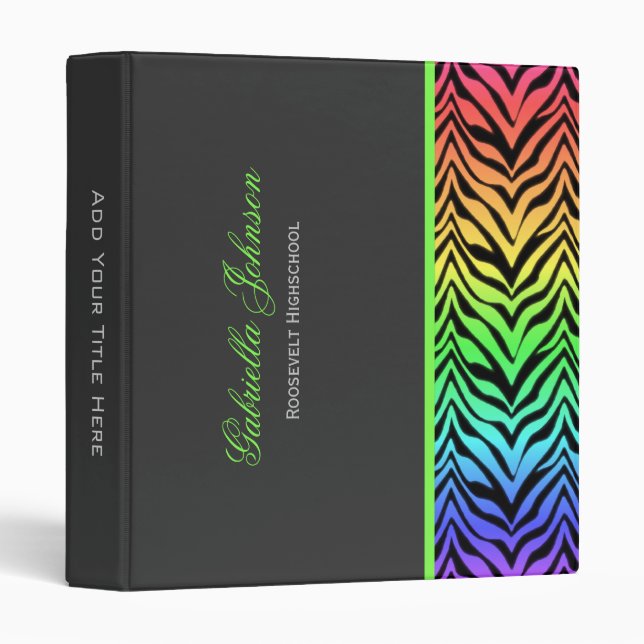 Personalized RaInbow Zebra Trimmed Binder (Front/Spine)