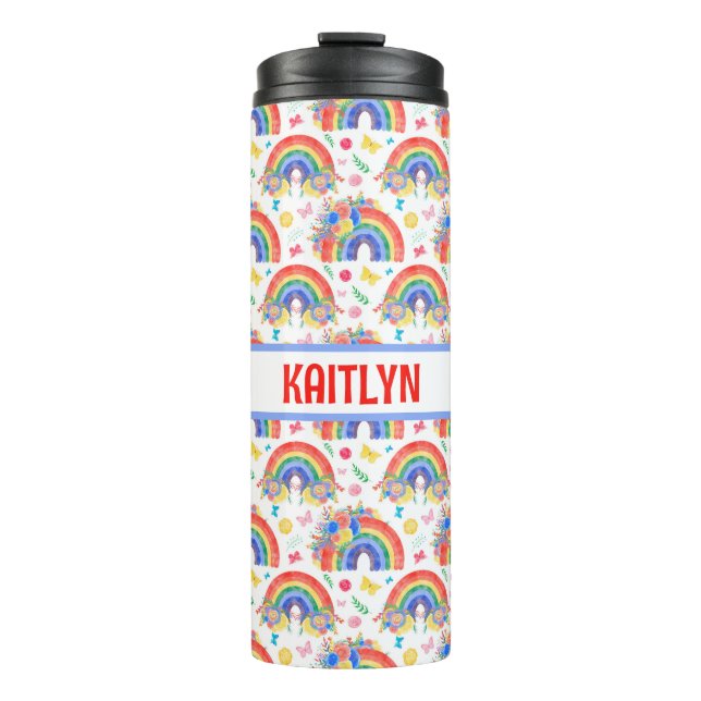 Personalized Rainbows and Flowers Thermal Tumbler (Front)