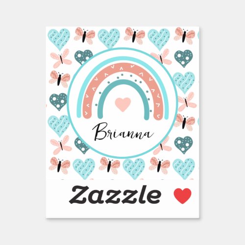 Personalized Rainbows Butterflies and Hearts Sticker