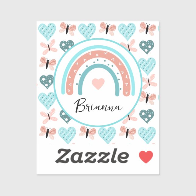 Personalized Rainbows, Butterflies and Hearts Sticker (Sheet)