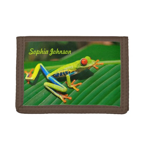 Personalized rainforest green red_eyed tree Frog Trifold Wallet