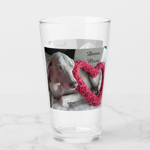 Personalized Rains Heart _ Weimeraner Dog Glass 