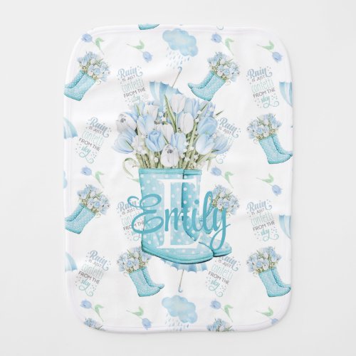 Personalized Rainy Day Boots  Blooms Baby Burp Cloth