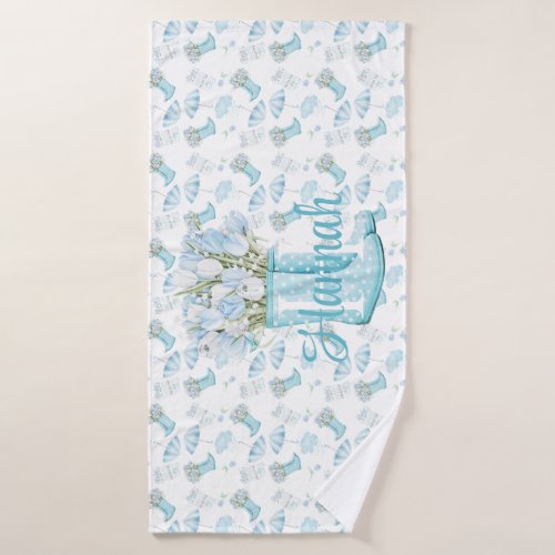 Personalized Rainy Day Boots  Blooms Bath Towel
