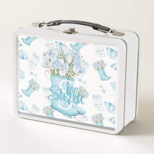 Personalized Rainy Day Boots  Blooms Metal Lunch Box