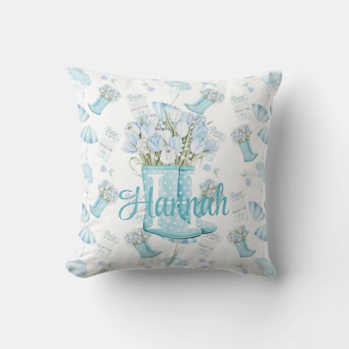 Personalized Rainy Day Boots  Blooms Throw Pillow