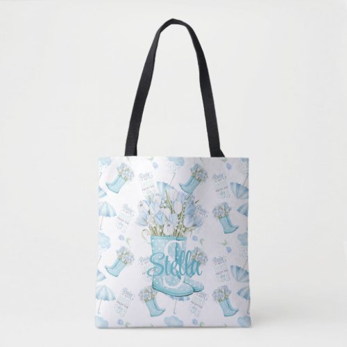 Personalized Rainy Day Boots  Blooms Tote Bag