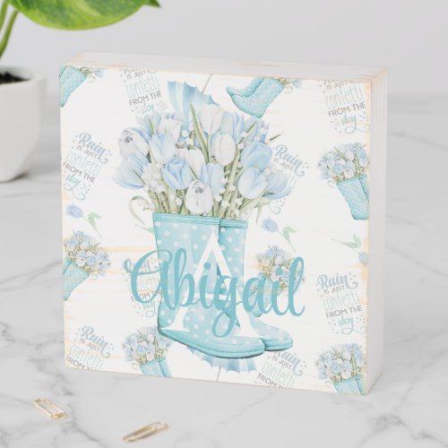 Personalized Rainy Day Boots  Blooms Wooden Box Sign