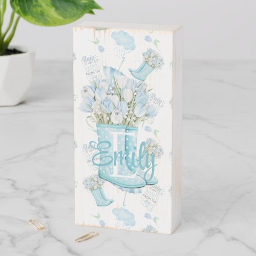 Personalized Rainy Day Boots  Blooms Wooden Box Sign