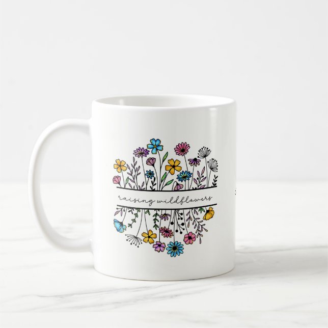 Personalized Raising Wildflowers Floral Mom/Mother Coffee Mug (Left)