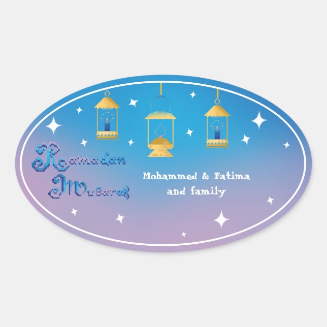 Personalized Ramadan Mubarak Oval Sticker (Front)