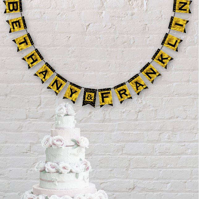 Personalized Random Gold Dot Patten Wedding Bunting Flags (Creator Uploaded)