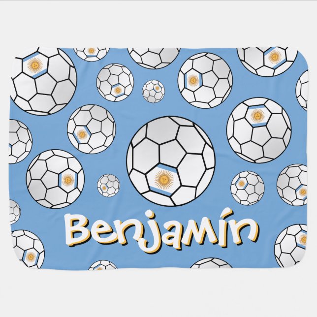 Personalized Random Pattern Argentina Soccer Ball  Baby Blanket (Horizontal)