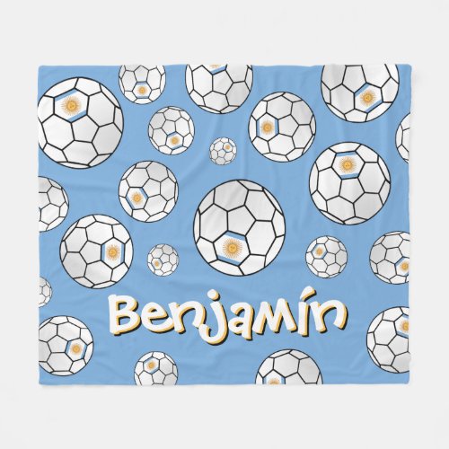 Personalized Random Pattern Argentina Soccer Ball Fleece Blanket
