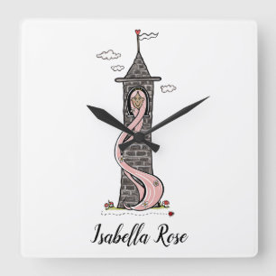 Personalized Rapunzel Princess Medium Skin Tone Square Wall Clock