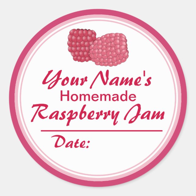 Personalized Raspberry Jam Canning Jar Lid Round Classic Round Sticker (Front)