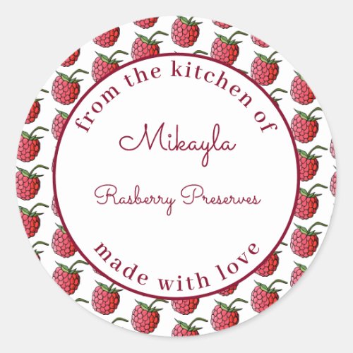 Personalized Raspberry Jam From the kitchen of Cla Classic Round Sticker