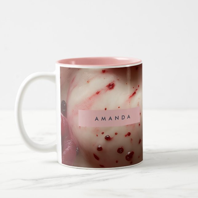 Personalized Raspberry Swirl Gelato Design Two-Tone Coffee Mug (Left)