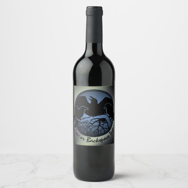 Personalized Raven Bottle Labels Bird Art Labels (Front)