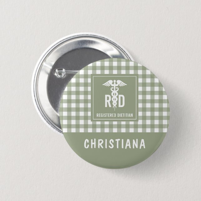 Personalized RD Registered Dietitian Plaid Pattern Button (Front & Back)