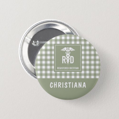 Personalized RD Registered Dietitian Plaid Pattern Button